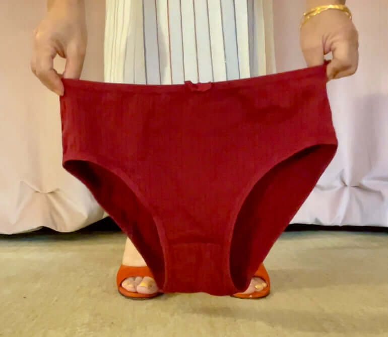 My worn red cotton briefs panties also known as granny panties